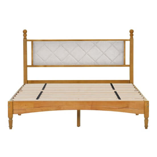 Wooden Bed Frame With Upholstered Headboard In Fabric Phonax Services