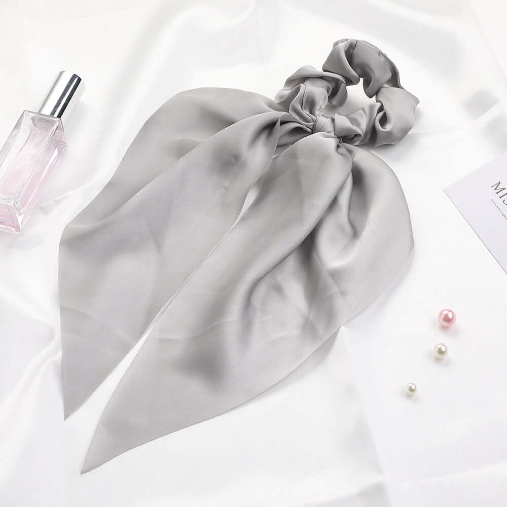 New Knotted Ribbon Satin Monochrome Silky Square Scarf Hair Tie Ladies Ponytail Hair Phonax Services