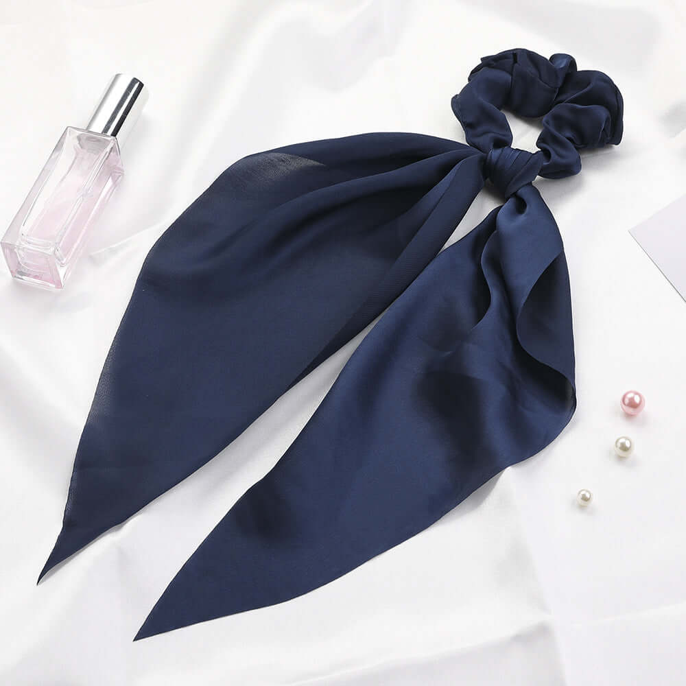 New Knotted Ribbon Satin Monochrome Silky Square Scarf Hair Tie Ladies Ponytail Hair Phonax Services