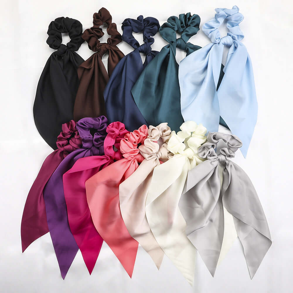 New Knotted Ribbon Satin Monochrome Silky Square Scarf Hair Tie Ladies Ponytail Hair Phonax Services