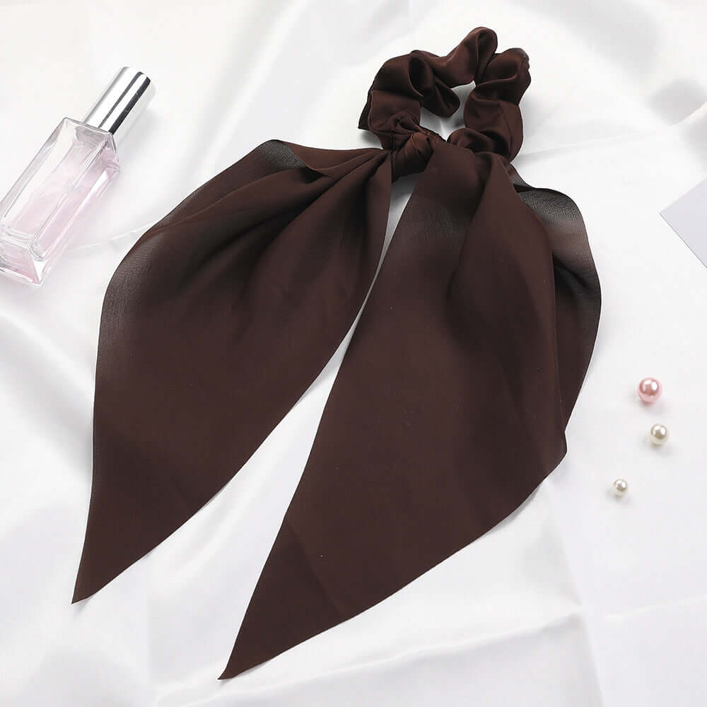 New Knotted Ribbon Satin Monochrome Silky Square Scarf Hair Tie Ladies Ponytail Hair Phonax Services