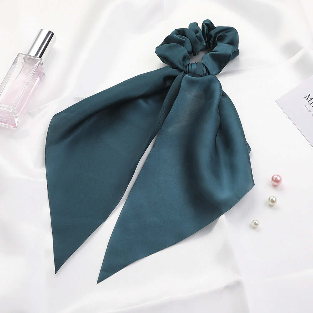 New Knotted Ribbon Satin Monochrome Silky Square Scarf Hair Tie Ladies Ponytail Hair Phonax Services