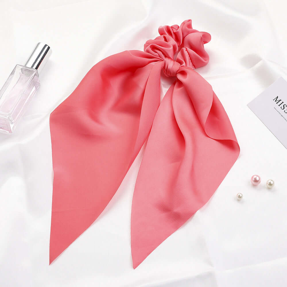 New Knotted Ribbon Satin Monochrome Silky Square Scarf Hair Tie Ladies Ponytail Hair Phonax Services