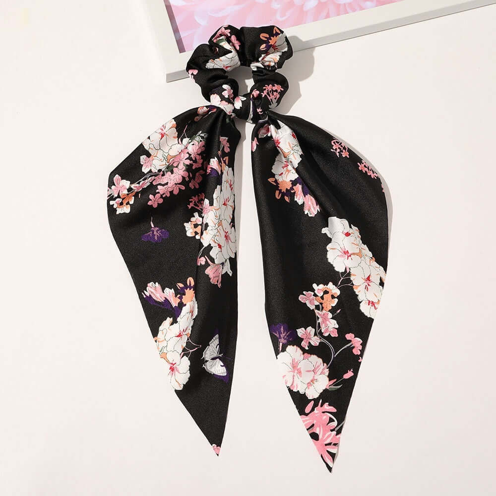 New Knotted Ribbon Satin Monochrome Silky Square Scarf Hair Tie Ladies Ponytail Hair Phonax Services