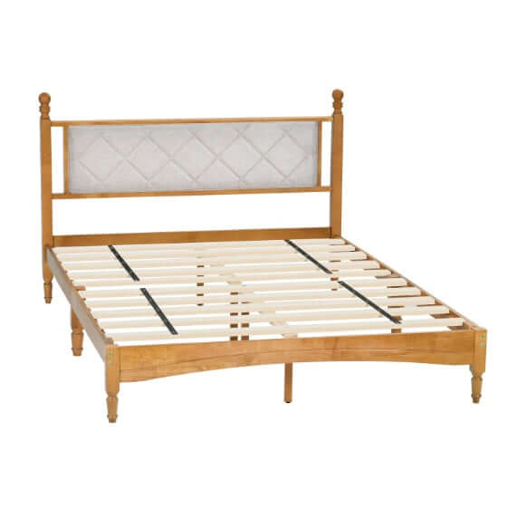 Wooden Bed Frame With Upholstered Headboard In Fabric Phonax Services