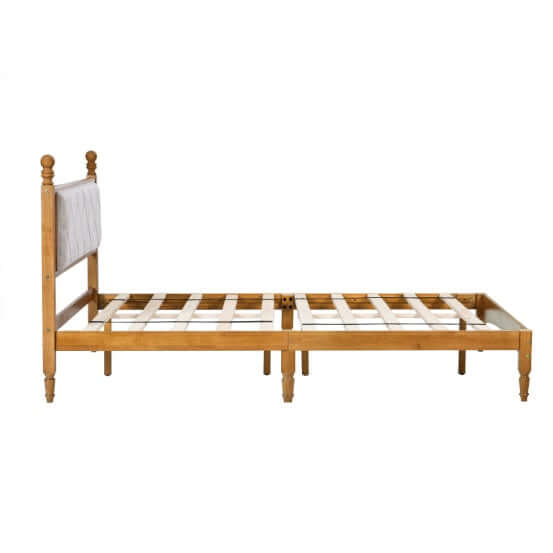 Wooden Bed Frame With Upholstered Headboard In Fabric Phonax Services