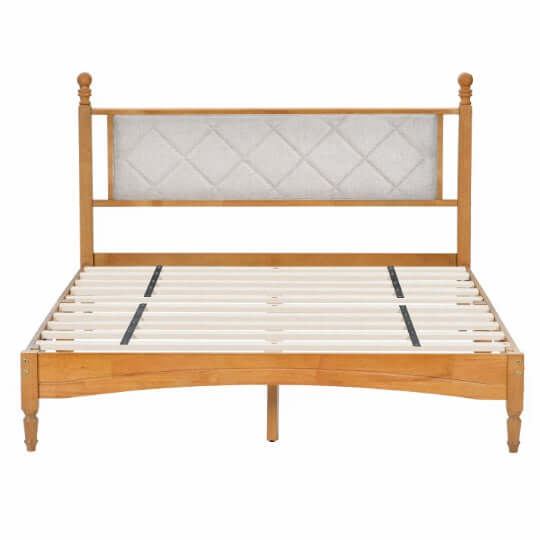 Wooden Bed Frame With Upholstered Headboard In Fabric Phonax Services