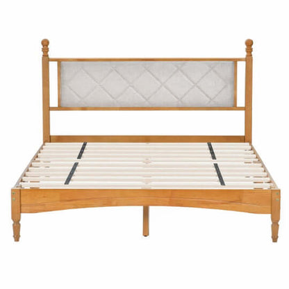 Wooden Bed Frame With Upholstered Headboard In Fabric Phonax Services