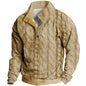 Retro digital printing button-up pullover with henley collar and textured cable knit design in beige.