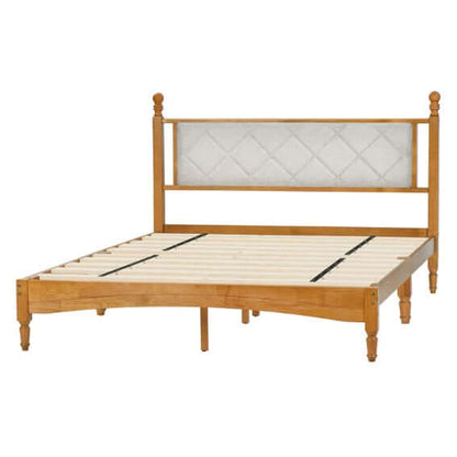 Wooden Bed Frame With Upholstered Headboard In Fabric Phonax Services